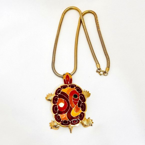 Rare Vintage Eisenberg Enameled Turtle Pendant Necklace - Excellent - Picture 2 of 11